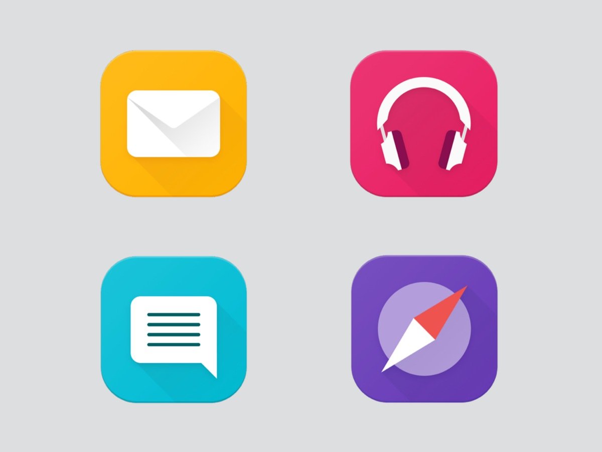 Alcatel email, music, messaging, and compass icon designs