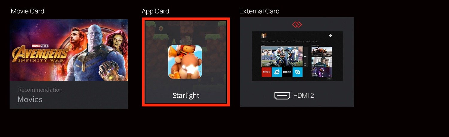 Original movie card, app card, and external device card components