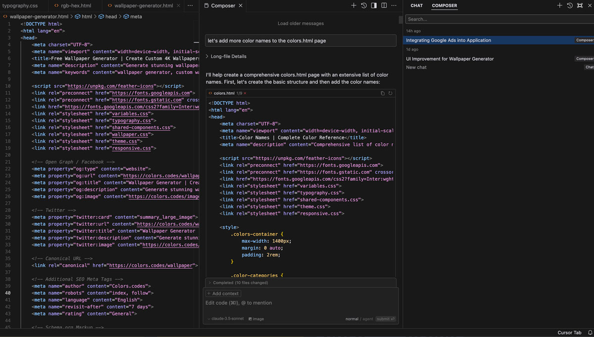 Screenshot of using cursor AI